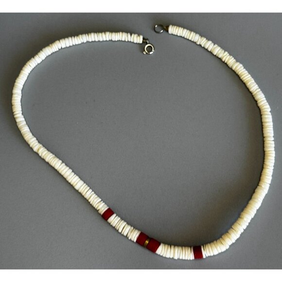 Vintage Spiny Oyster Shell Heishi Necklace Red Accents 16 Inches Southwestern - Picture 2 of 7